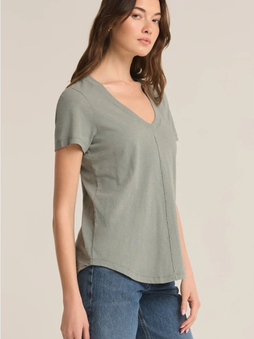 Z Supply V-Neck Short Sleeve Tee in Sage